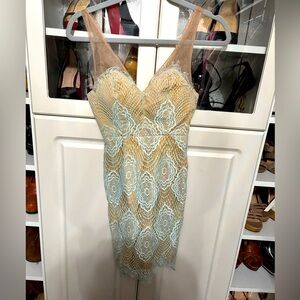 Lulus XS Nude Seafoam Eyelash Lace Dress